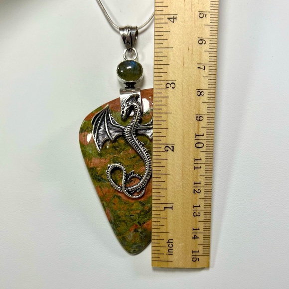 XL Dragon 🐉 Unakite 925 Labradorite Gemstone Pendant - Picture 4 of 5